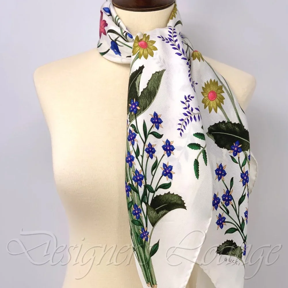 NWT GUCCI Flora Silk Twill Multicolor Logo 34